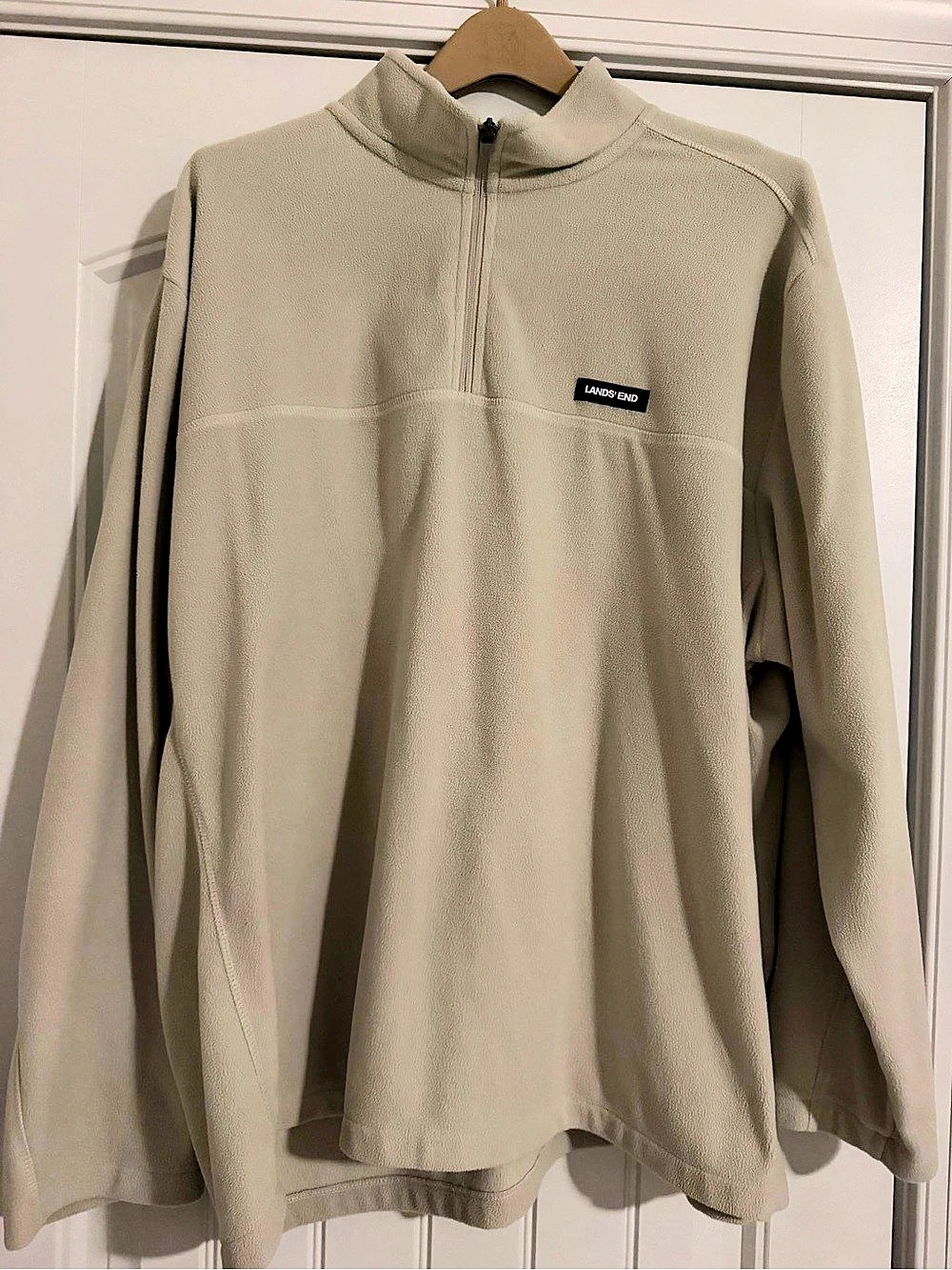 Lands' End Quarter Zip Fleece Pullover Men's Beige 3XL